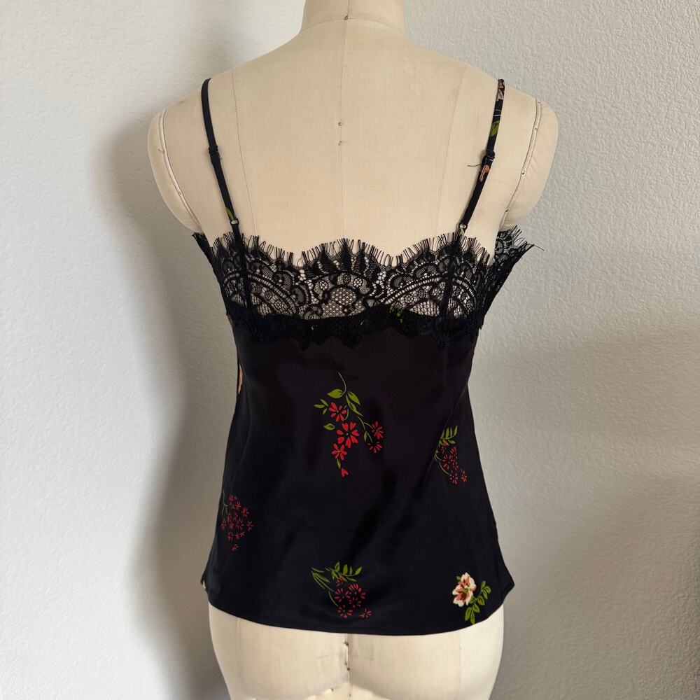 Gold Hawk | NWOT 100% Silk Black Floral Tank Top with Eyelash Lace size Small - Picture 2 of 10